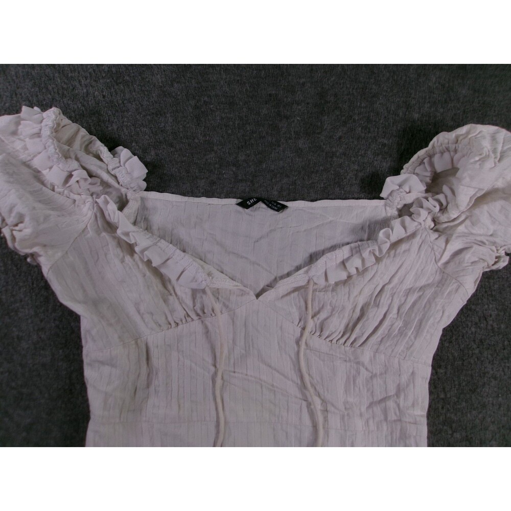 Shein Dress Womens Extra Small Off White Tie Front Peasant Rein Fair Lagenlook - Picture 2 of 11